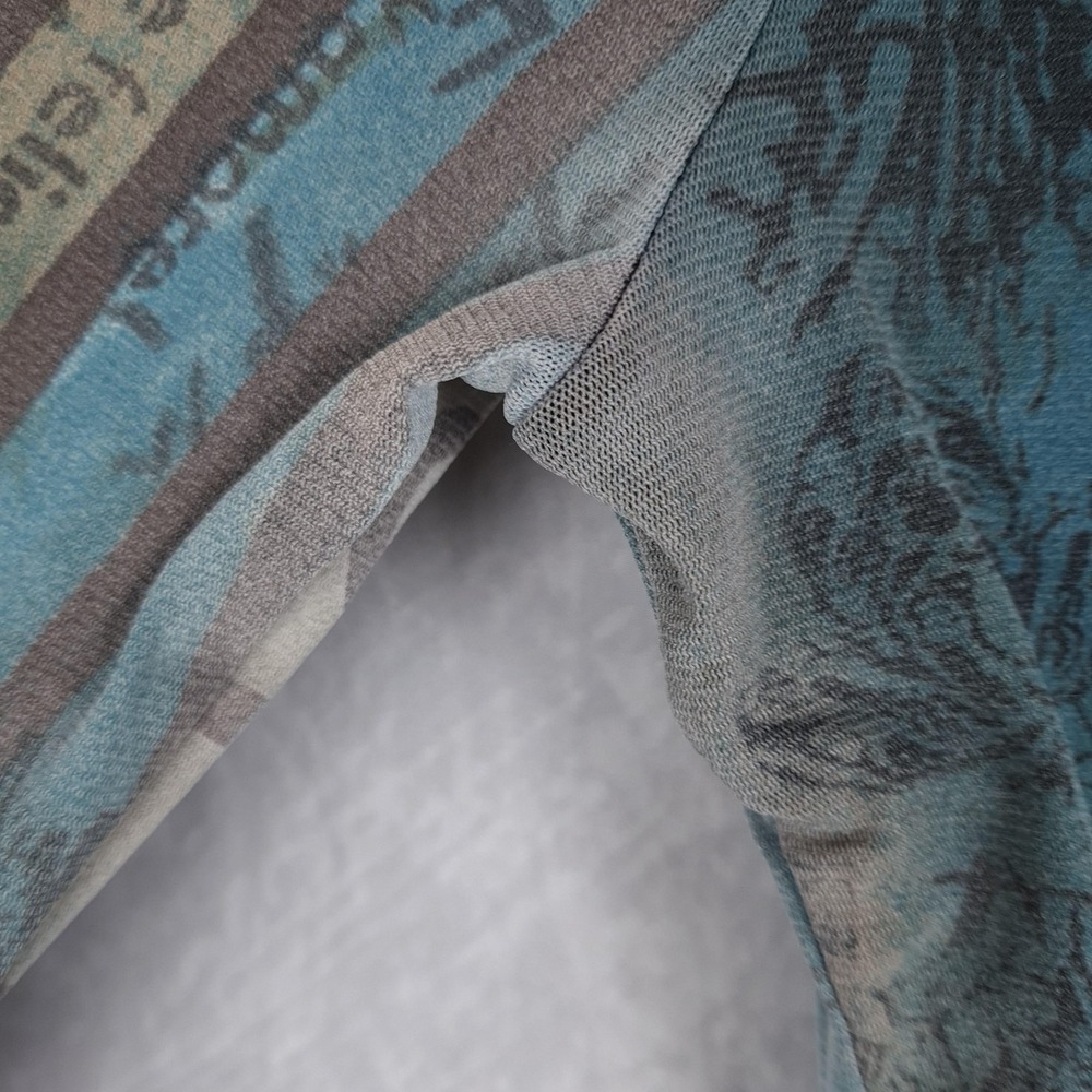 Women’s Mixed Print Asymmetric Long-Sleeve Blouse - Teal & Taupe - Picture 8 of 16